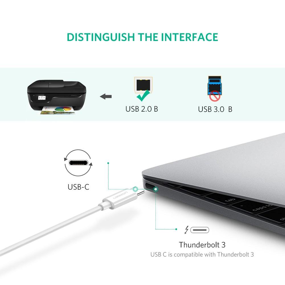 Uniqkart 1.5m for Epson/MacBook Pro/HP/Canon/Brother/Samsung Printer USB C to USB B 2.0 Printer Cable Printer Scanner Cord