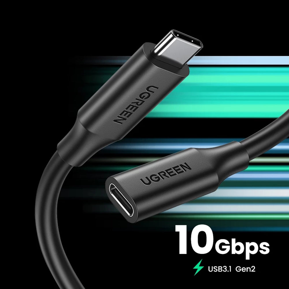 Uniqkart 10387 1m USB-C 3.1 Extension Cord PD 100W 4K 60Hz Gen 2 10Gbps Male to Female USB Extension Charging Sync Cable