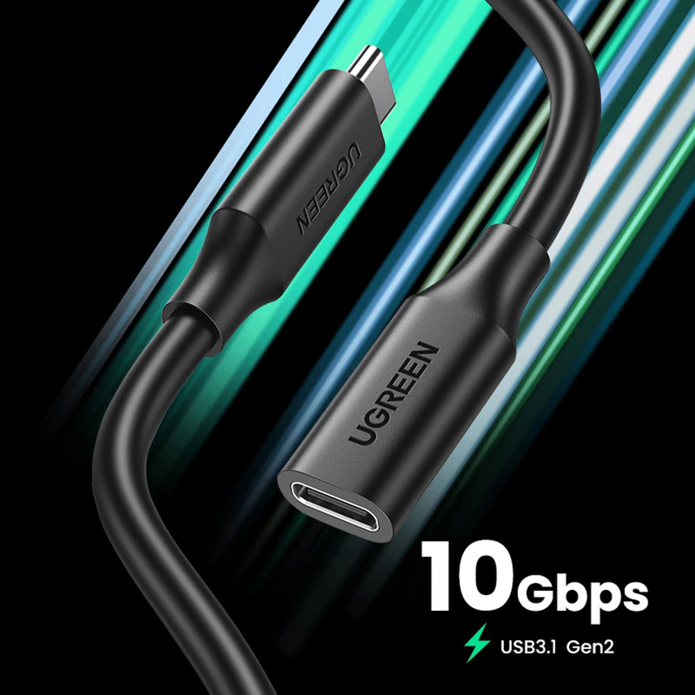 Uniqkart 10387 1m USB-C 3.1 Extension Cord PD 100W 4K 60Hz Gen 2 10Gbps Male to Female USB Extension Charging Sync Cable