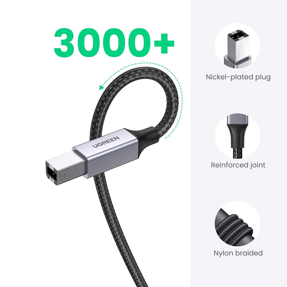 Uniqkart 2m USB A to USB B Cable for HP Epson Canon Brother Printer Male to Male Gold Plated Plug Cord