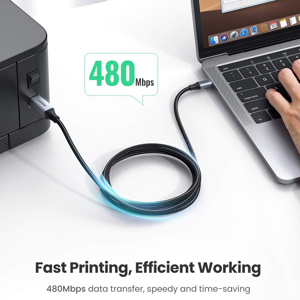 UGREEN 1.5m USB C to USB B 2.0 Nylon Braided Cable for MacBook Pro Epson HP Canon Samsung Printer