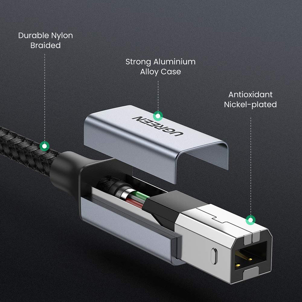 UGREEN 1.5m USB C to USB B 2.0 Nylon Braided Cable for MacBook Pro Epson HP Canon Samsung Printer