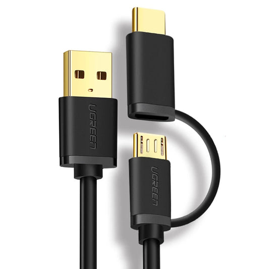 Uniqkart 1.5m USB2.0 to Micro USB + Type-C Data Cable 2.4A Fast Charging Cord 2 in 1 USB Cable Gold-plated Connector High-Speed Sync Data Transfer