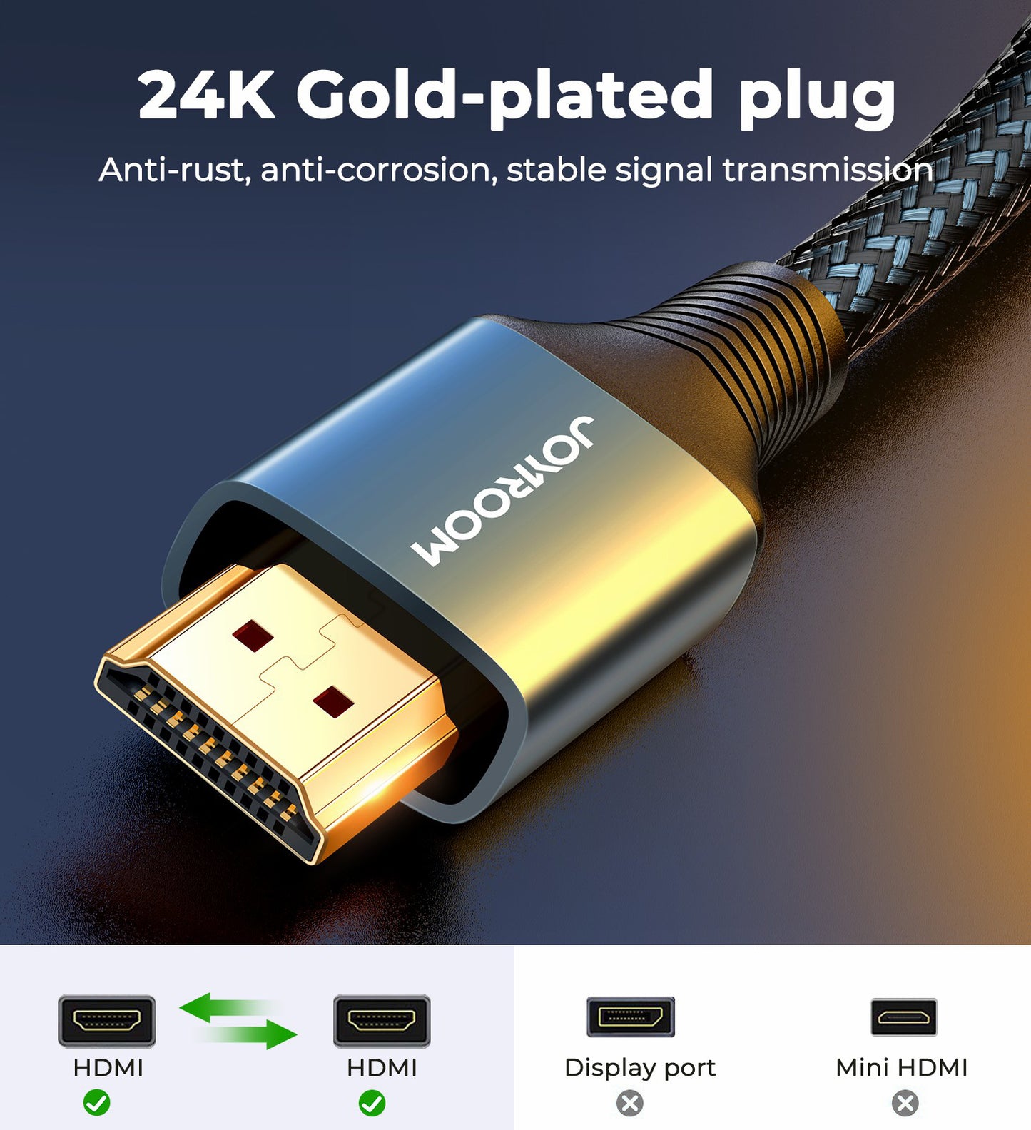 Uniqkart 20H1 2m HDMI Male to Male Cable for TV Projectors Gold Plated Port 4K 60HZ Output HD Video Cord - Grey