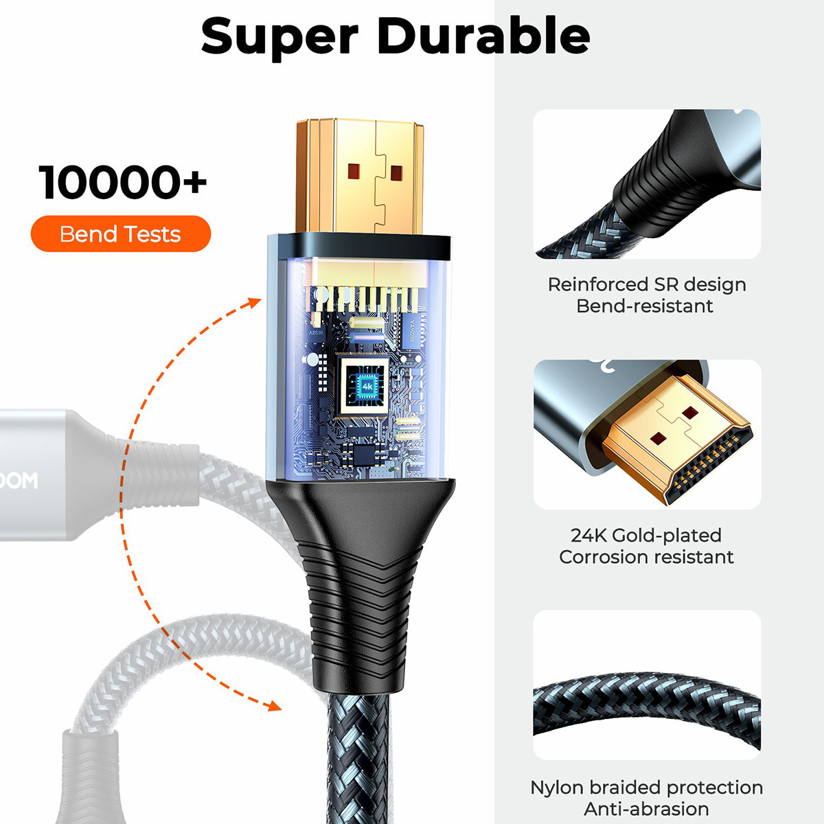 Uniqkart 20H1 2m HDMI Male to Male Cable for TV Projectors Gold Plated Port 4K 60HZ Output HD Video Cord - Grey