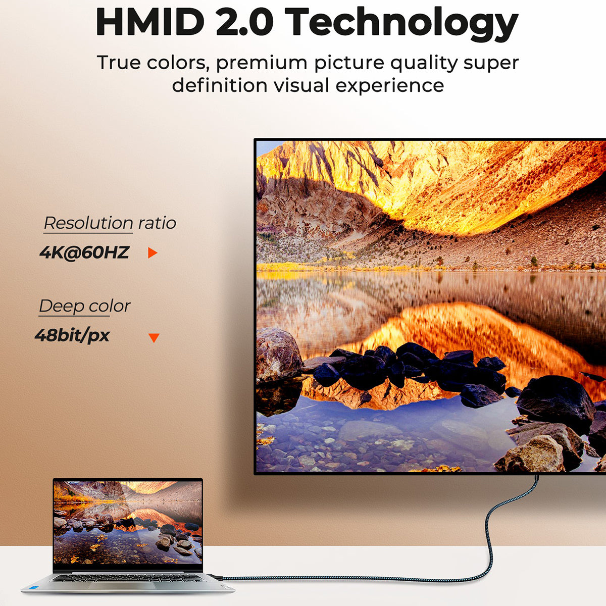 Uniqkart 20H1 2m HDMI Male to Male Cable for TV Projectors Gold Plated Port 4K 60HZ Output HD Video Cord - Grey