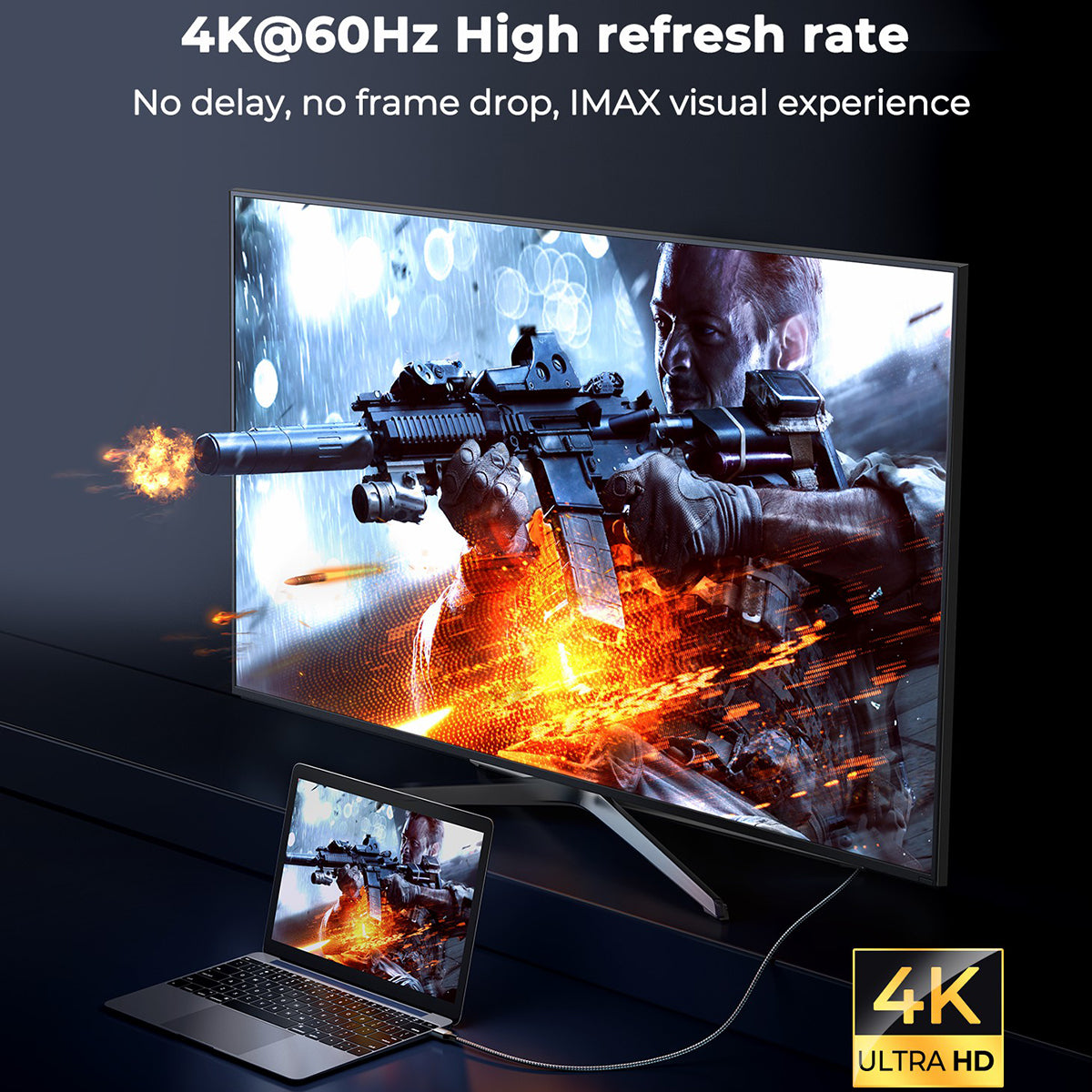 Uniqkart 20H1 2m HDMI Male to Male Cable for TV Projectors Gold Plated Port 4K 60HZ Output HD Video Cord - Grey