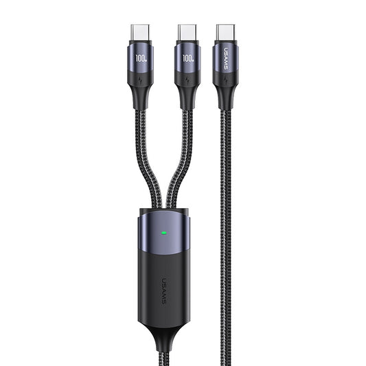 Uniqkart US-SJ551 U71 1.2m PD100W Type-C Fast Charging Cable Nylon Braided Type-C to Dual Type-C Interface 480Mbps Transmission Data Cord