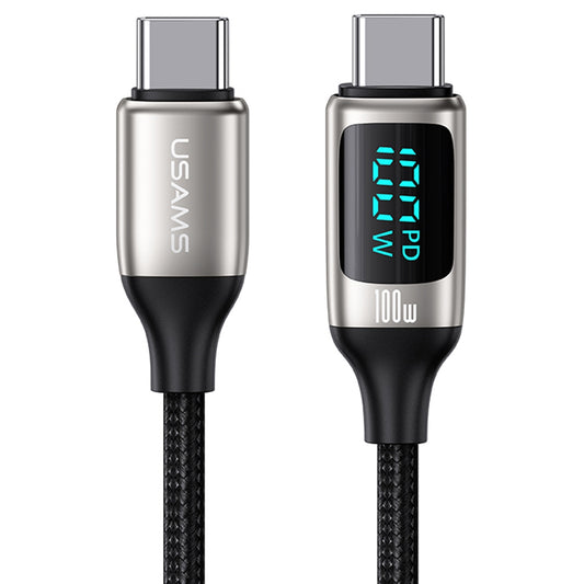 USAMS US-SJ558 U78 2m PD100W Type-C Fast Charging Cord Nylon Braided Type-C to Type-C 480Mbps Transmission Data Cable with Digital Display for iPad/MacBook Pro/Xiaomi - White