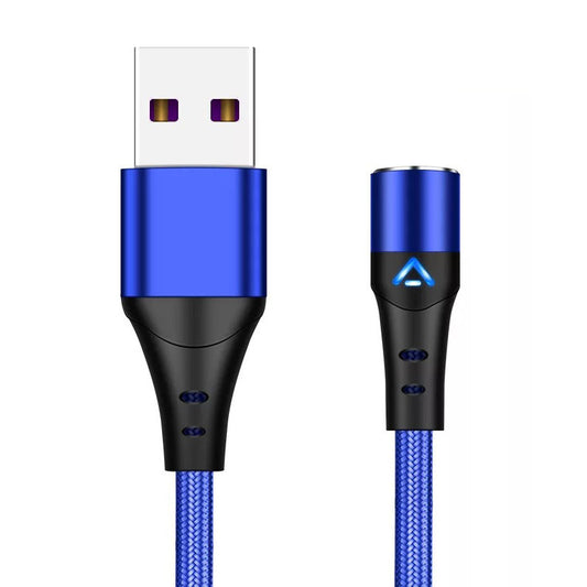 1m Magnetic Adsorption Nylon Braided 5A Fast Charging Cable USB Data Cord with LED Indicator (No Magnetic Adapter) - Blue