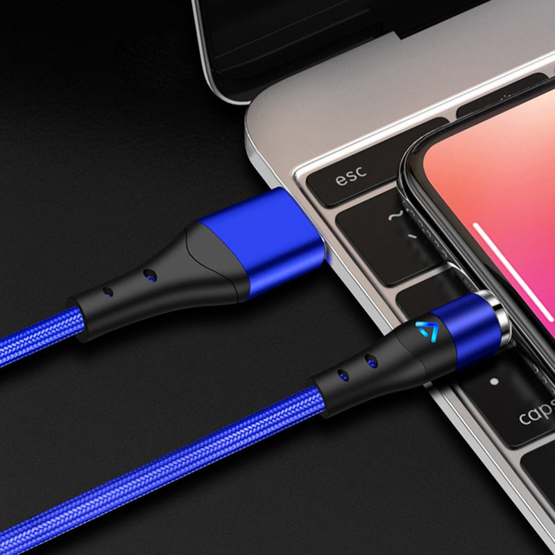 1m Magnetic Adsorption Nylon Braided 5A Fast Charging Cable USB Data Cord with LED Indicator (No Magnetic Adapter) - Blue