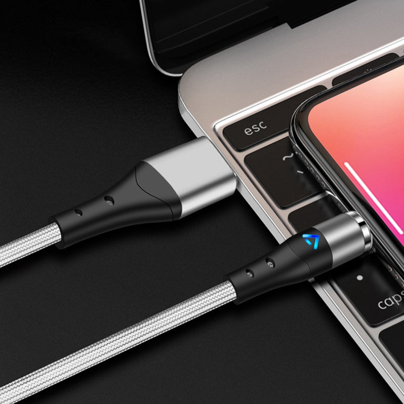 1m Magnetic Adsorption Nylon Braided 5A Fast Charging Cable USB Data Cord with LED Indicator (No Magnetic Adapter) - Silver