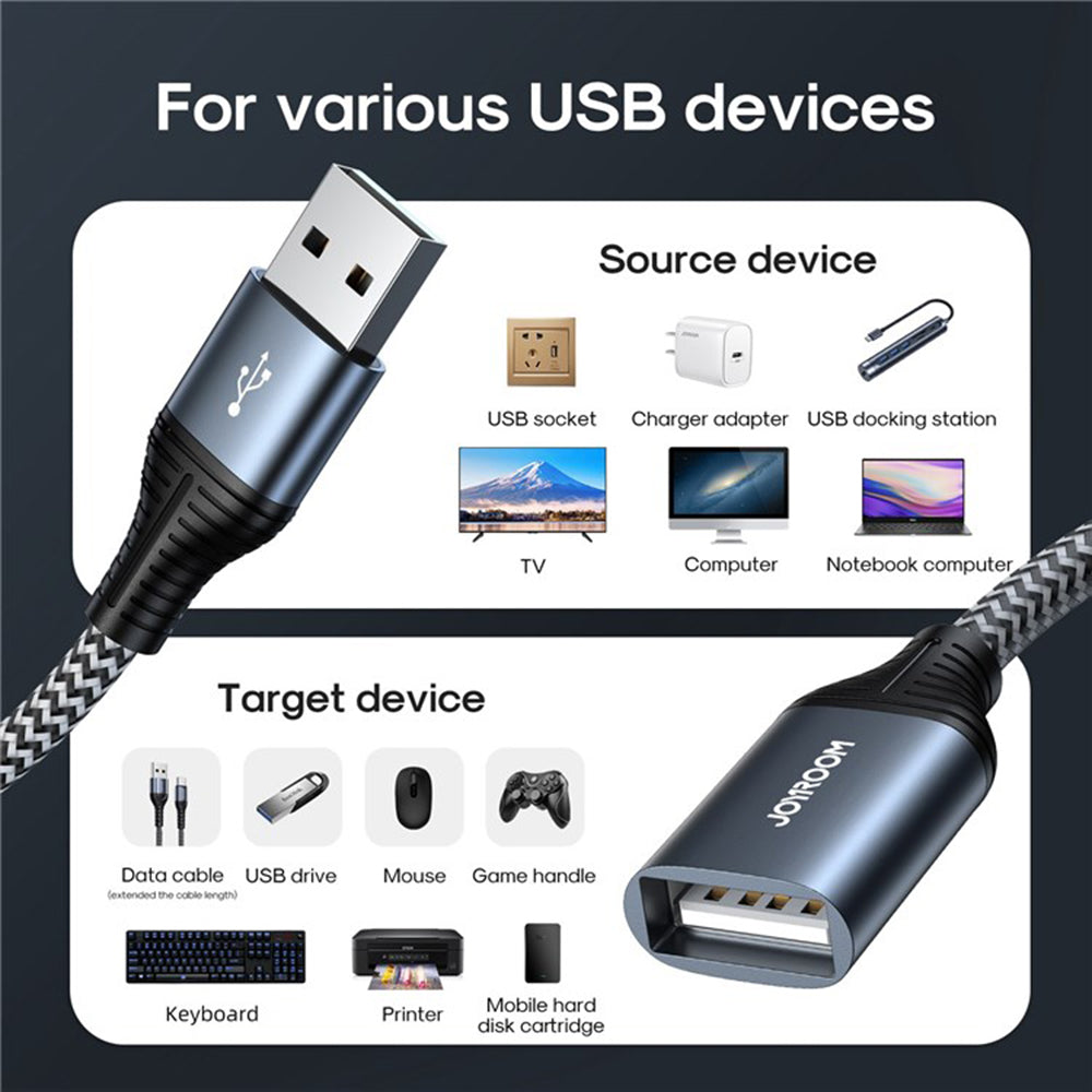 2m USB A Male to Female Nylon Braided Cord 3A Fast Charging USB 2.0 Extension Cable