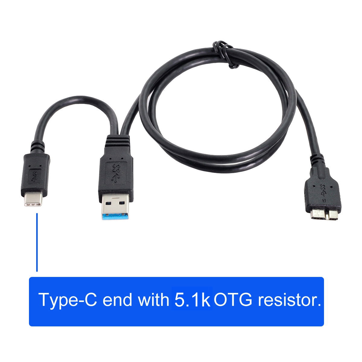 UC-165 Combo USB Cable USB 3.1 Type-C+USB3.0 Type-A Host to Micro USB 3.0 Target Data Cable for Disk
