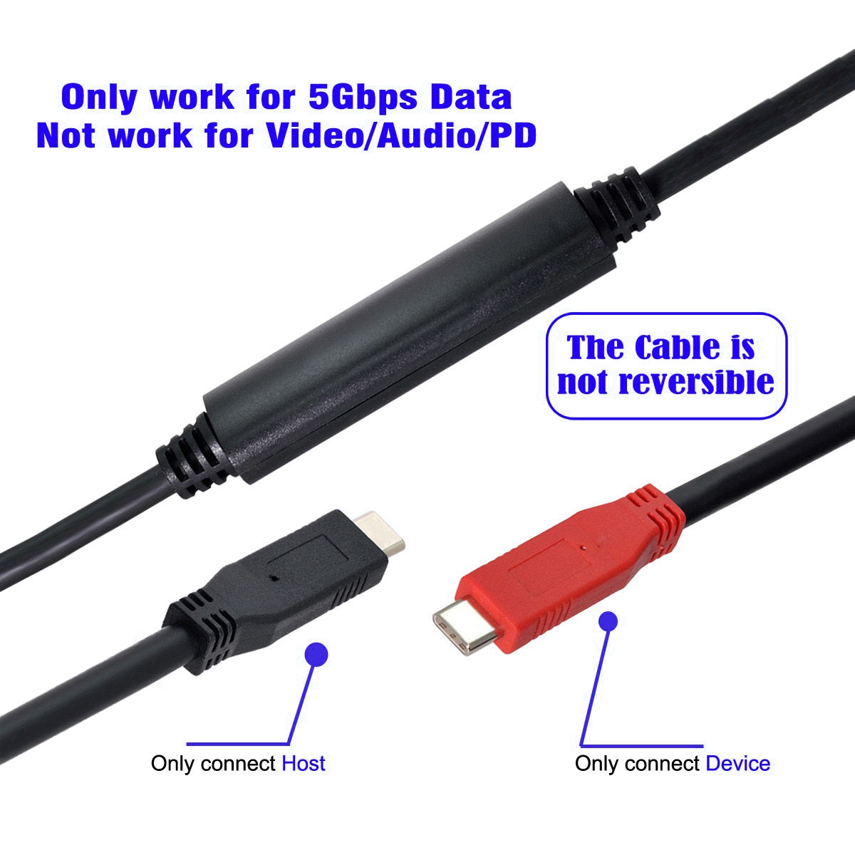 UC-044-BK 8m Type-C Cable USB-C Male to USB-C Male Cable Adapter 5Gbps Gen1 Chipset Repeater Data Cable Single-Way Transfer Converter for Industrial Camera, Laptop PC, Disk