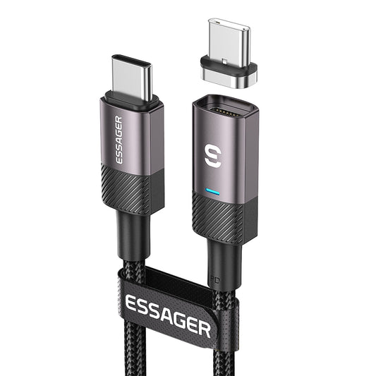 Essager 1m PD 60W Type-C to Type-C Magnetic Attraction 3A Fast Charging Cable Braided Data Cord - Grey