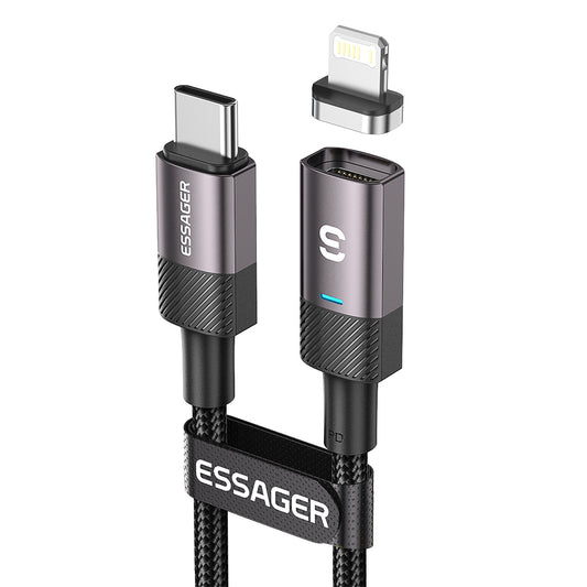 Essager 1m PD 20W Type-C to for iPhone Magnetic Attraction Cable 3A Fast Charging Data Cord - Grey
