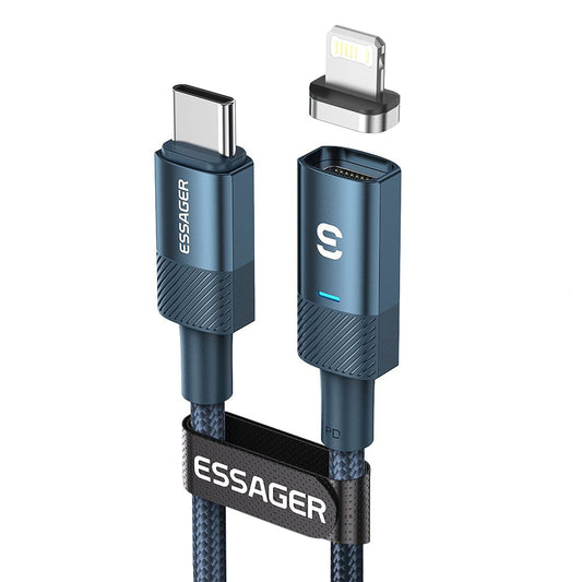 Essager 1m PD 20W Type-C to for iPhone Magnetic Attraction Cable 3A Fast Charging Data Cord - Blue