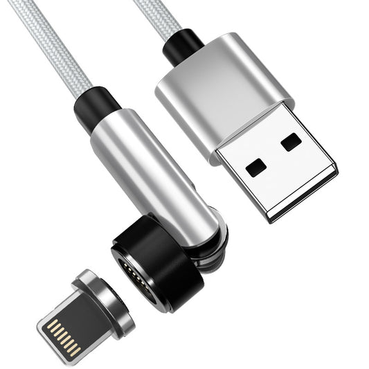 2m 540 Degrees Rotating Magnetic Fast Charging Cable Lightning Plug Braided Data Cord - Silver