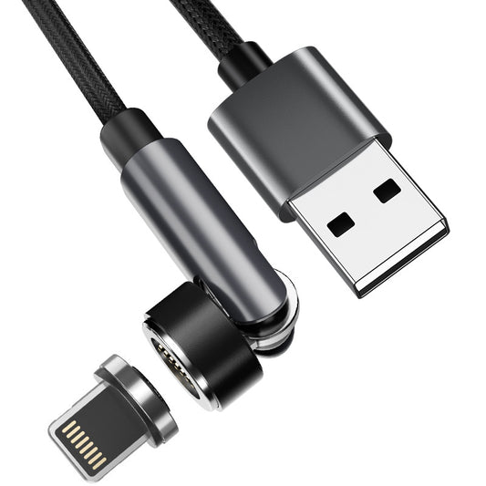 1m 540 Degrees Rotating Magnetic Attraction Lightning Plug Fast Charging Cable Nylon Braided Data Cord - Black
