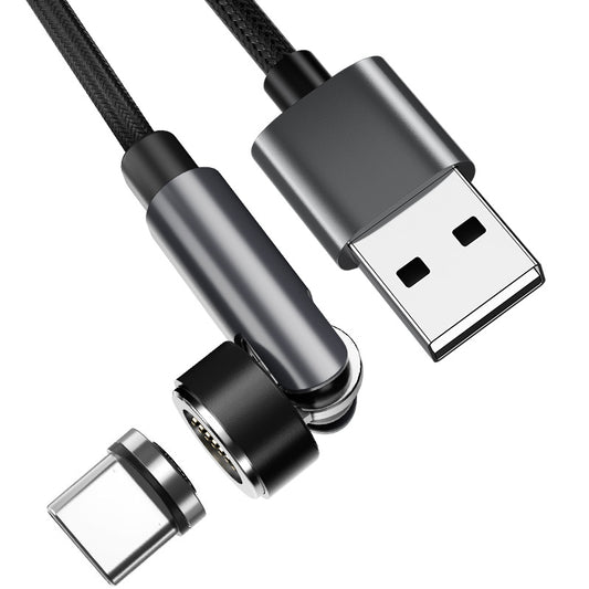 2m Type-C 540 Degrees Adjustable Magnetic Attraction Fast Charging Cable Braided Data Cord - Black