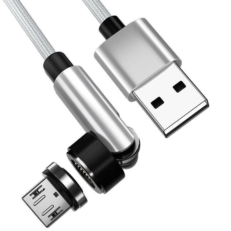 1m Nylon Braided Data Cord Fast Charging Cable + 540 Degrees Rotating Magnetic Attraction Micro Plug - Silver
