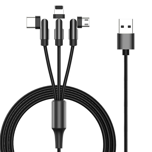 2m 3-in-1 540 Degrees Rotating Magnetic Adsorption Data Cord Braided Phone Charging Cable with Micro+Type-C+Lightning Plug - Black