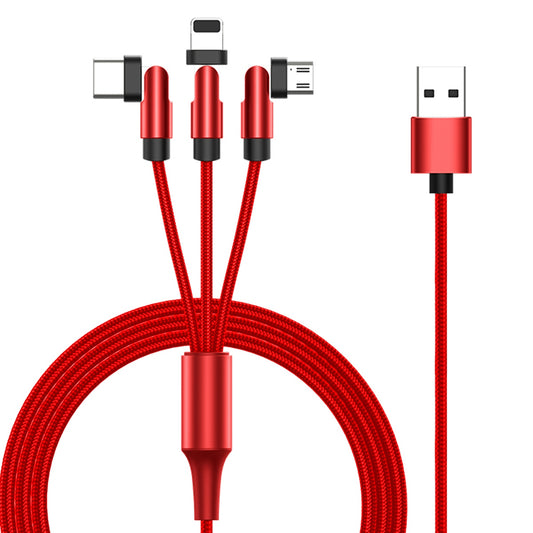 2m 3-in-1 540 Degrees Rotating Magnetic Adsorption Data Cord Braided Phone Charging Cable with Micro+Type-C+Lightning Plug - Red