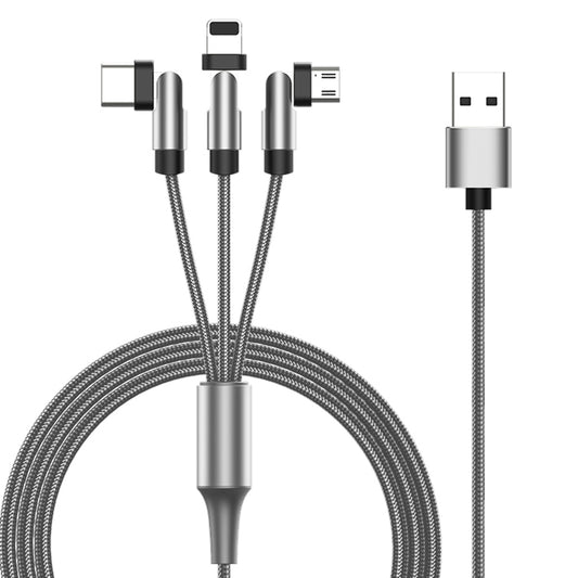1.2m 3-in-1 540 Degrees Rotating Magnetic Adsorption Data Cord Braided Phone Charging Cable with Micro+Type-C+Lightning Plug - Silver
