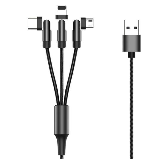 1m 3-in-1 540 Degrees Rotating Magnetic Data Cord Braided Charging Cable with Micro+Type-C+Lightning Plug - Black