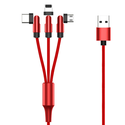 1m 3-in-1 540 Degrees Rotating Magnetic Data Cord Braided Charging Cable with Micro+Type-C+Lightning Plug - Red