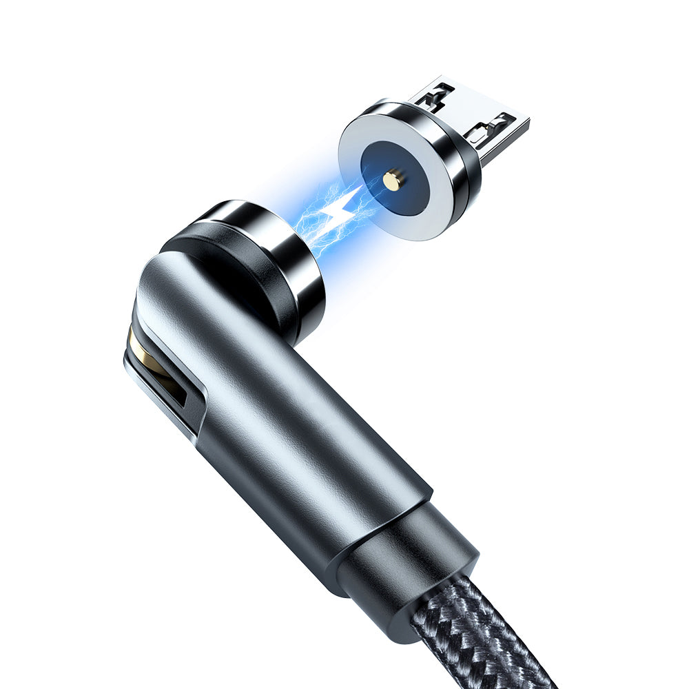 1m Braided Data Cord 540 Degrees Rotatable Charging Cable with Magnetic Adsorption Micro Plug - Black