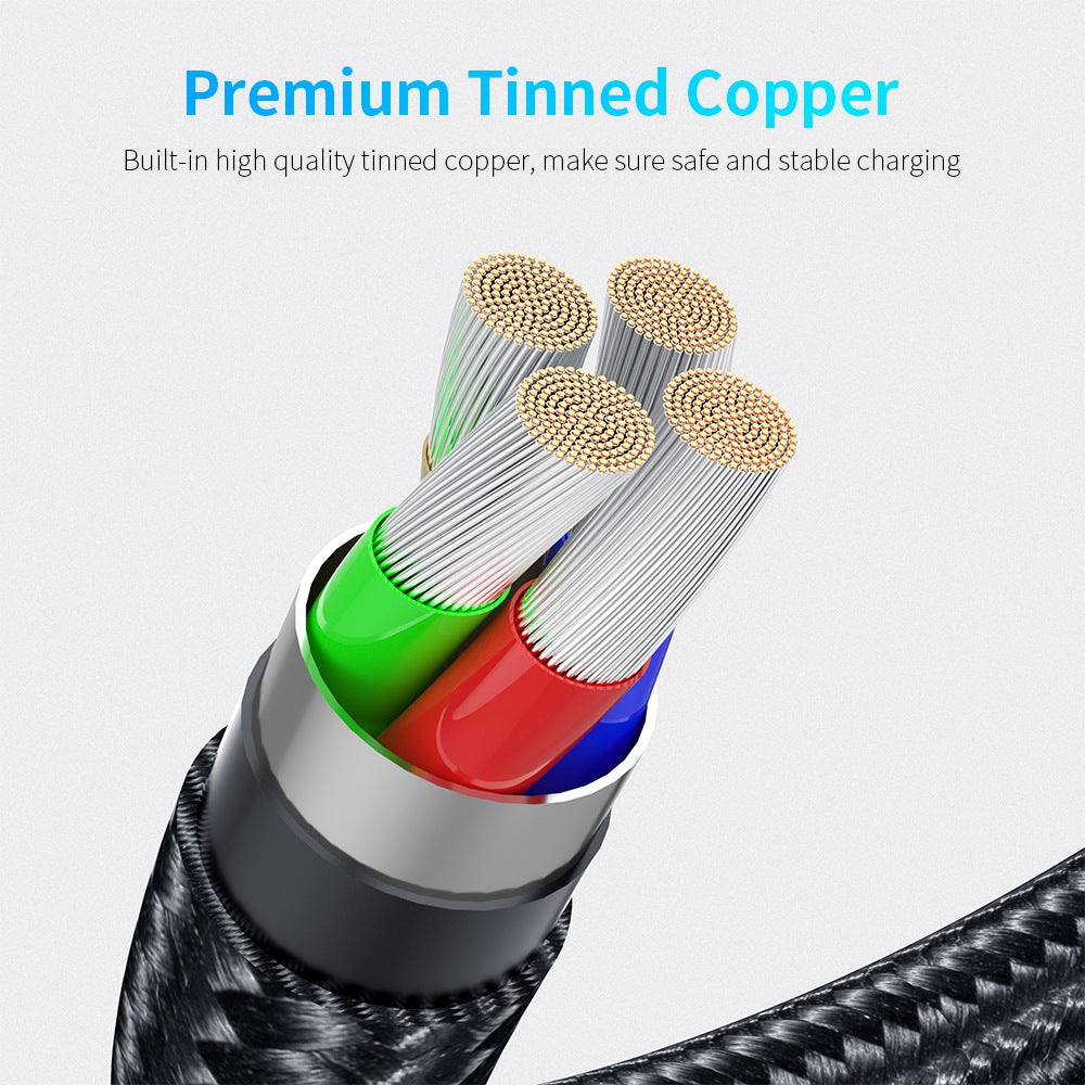 1m Braided Data Cord 540 Degrees Rotatable Charging Cable with Magnetic Adsorption Micro Plug - Black