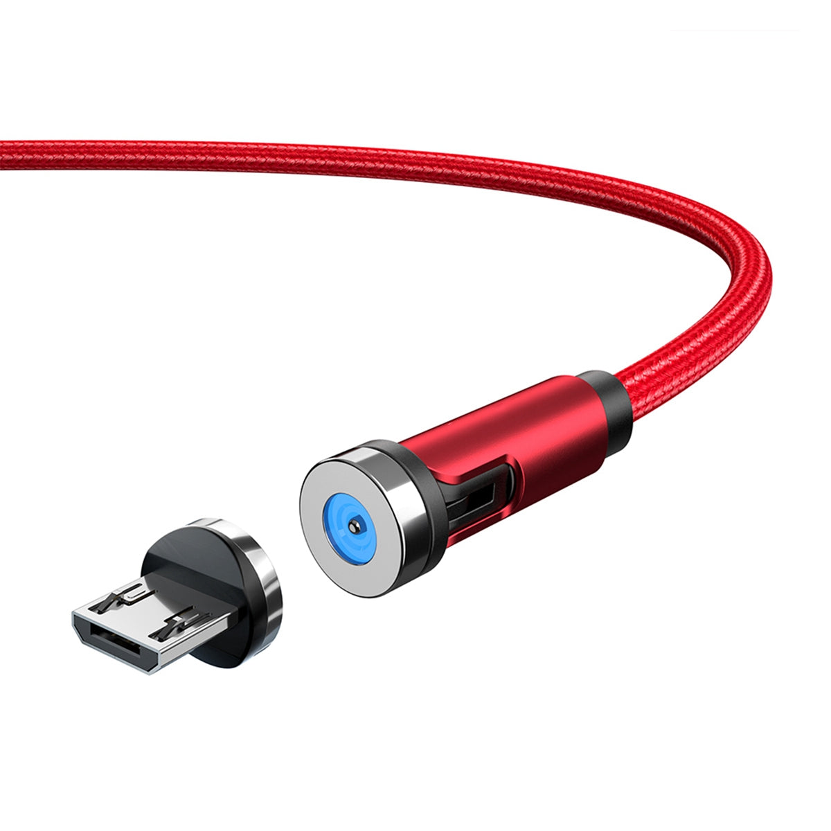 1m Braided Data Cord 540 Degrees Rotatable Charging Cable with Magnetic Adsorption Micro Plug - Red
