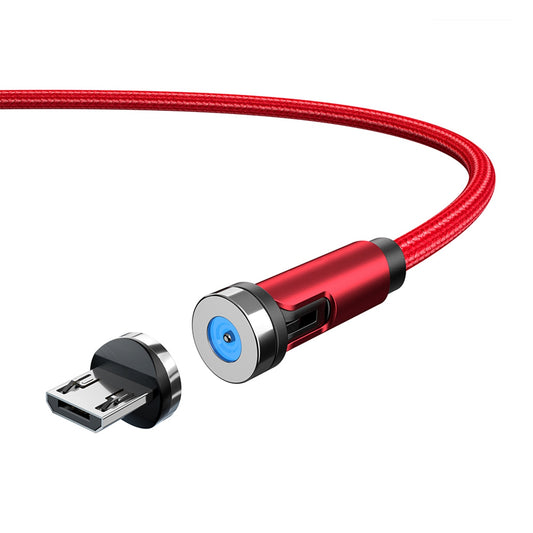 1m Braided Data Cord 540 Degrees Rotatable Charging Cable with Magnetic Adsorption Micro Plug - Red