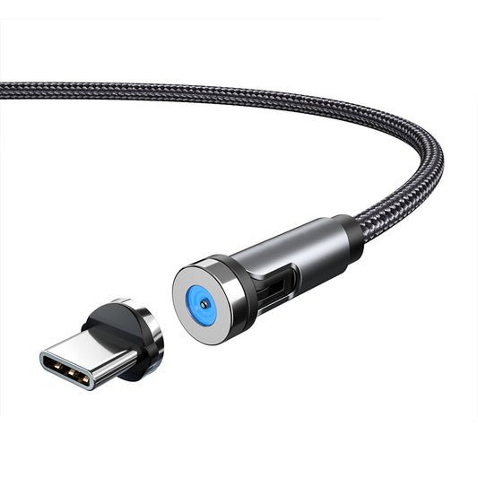 1m 540 Degrees Rotatable Braided Charging Cable + Magnetic Plug USB to Type-C Data Cable - Black