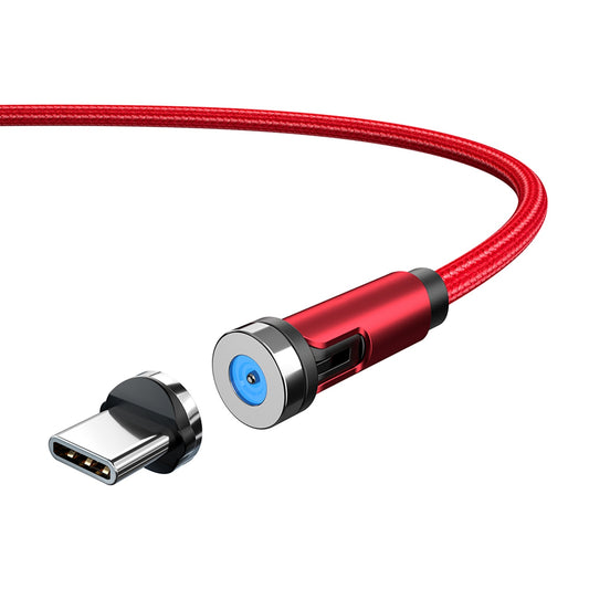 1m 540 Degrees Rotatable Braided Charging Cable + Magnetic Plug USB to Type-C Data Cable - Red