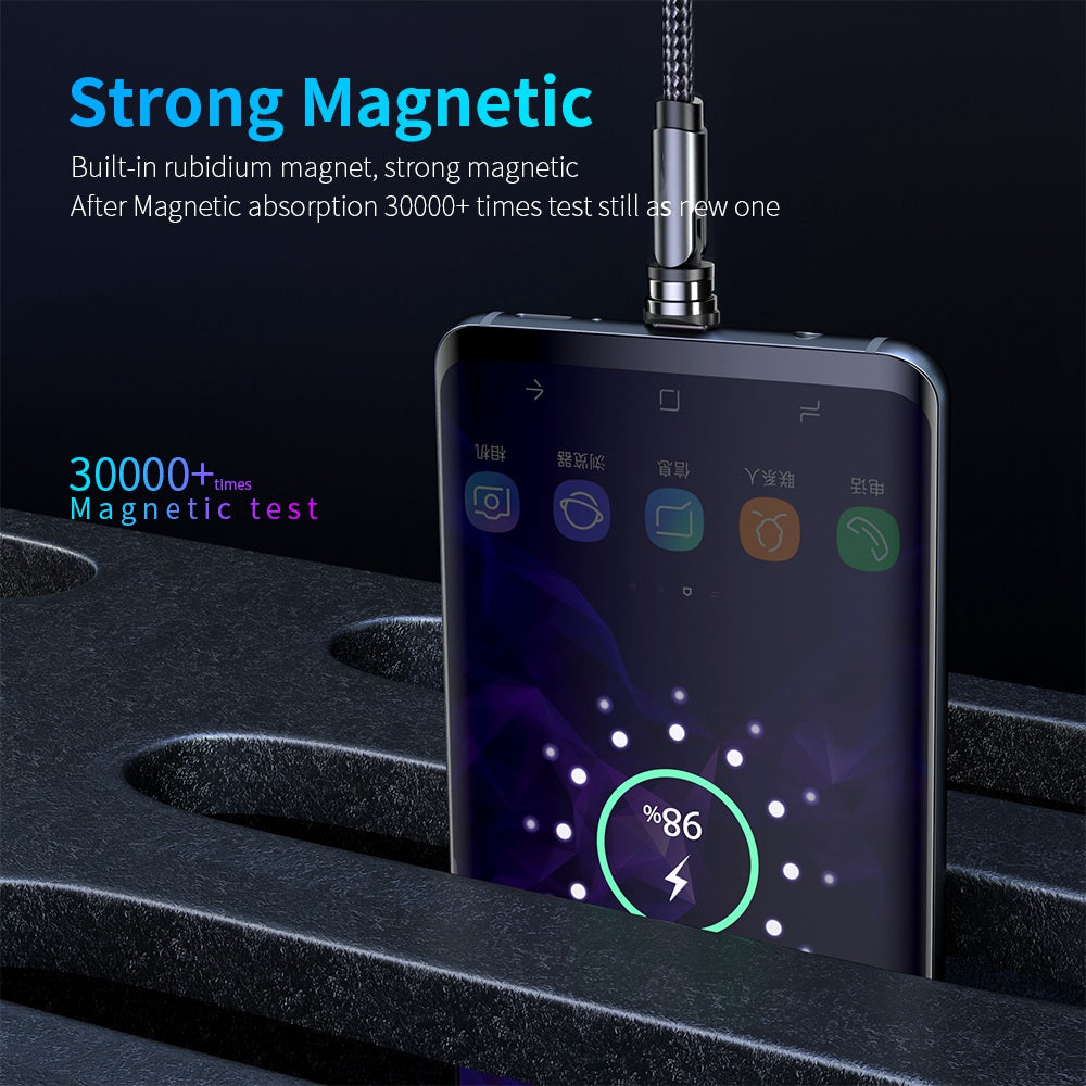 1m 540 Degrees Rotatable Braided Charging Cable + Magnetic Plug USB to Type-C Data Cable - Red