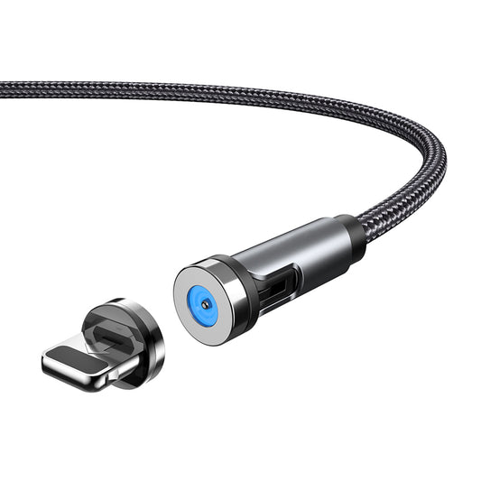 2m Data Sync Cord 540 Degrees Rotatable Braided Charging Cable + Lightning Plug - Black