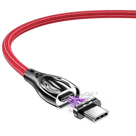 1m Magnetic Adsorption 5A Fast Charging Cable Zinc Alloy Connector Braided Data Cord with Type-C Plug - Red