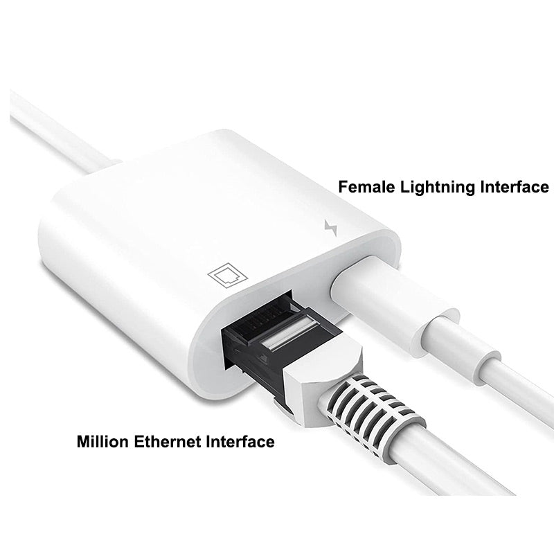 2 in 1 RJ45 Ethernet Adapter Lightning Male to Lightning Female+Ethernet Ports Adapter Cable Connector Lightning to RJ45 Ethernet Converter Support 100Mbps Transmission
