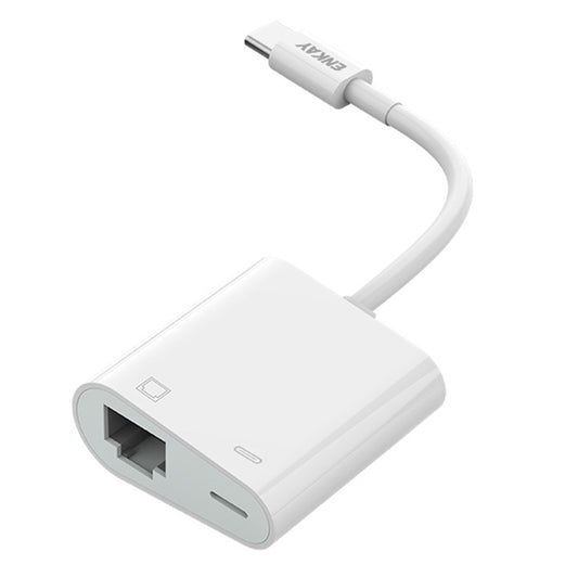 Type-C Male to Type-C Female + RJ45 Ethernet Ports Converter Portable 2 in 1 USB C+RJ45 Ethernet Adapter Cable Connector Support 100Mbps Transmission
