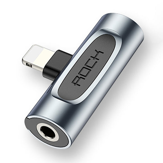 ROCK A Type Lightning Male to Lightning + 3.5mm Female Jack Charging Converter Metal Earphone Audio Adapter