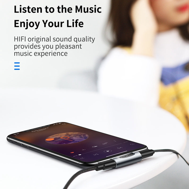 ROCK A Type Lightning Male to Lightning + 3.5mm Female Jack Charging Converter Metal Earphone Audio Adapter
