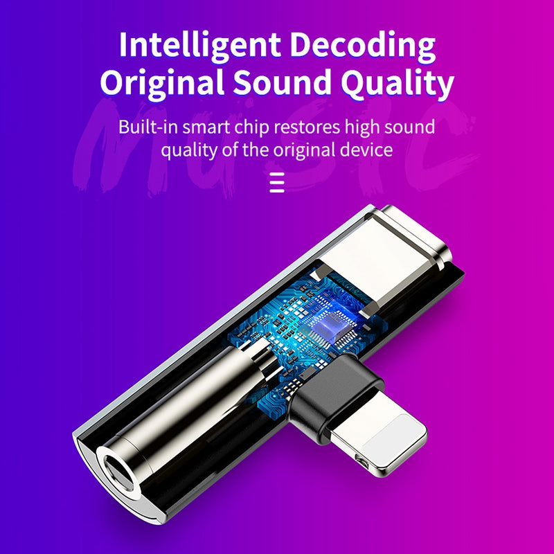 ROCK A Type Lightning Male to Lightning + 3.5mm Female Jack Charging Converter Metal Earphone Audio Adapter