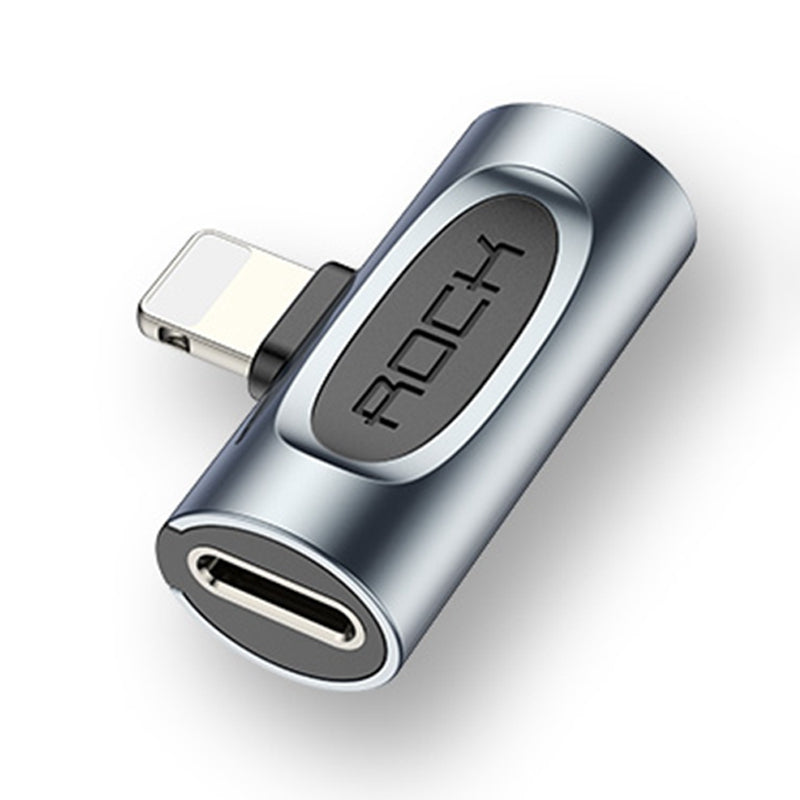 ROCK B Type Lightning Male to Dual Lightning Female Metal Earphone Audio Adapter Charging Converter