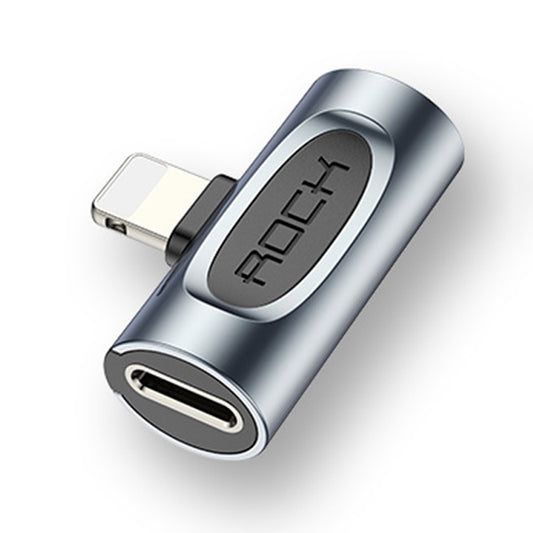 ROCK B Type Lightning Male to Dual Lightning Female Metal Earphone Audio Adapter Charging Converter