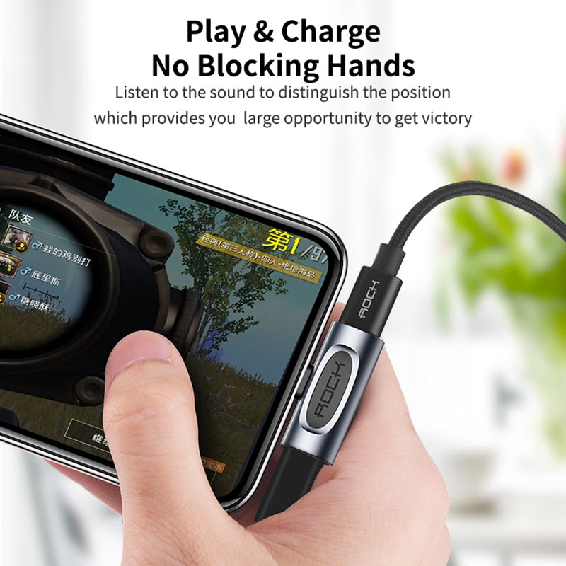 ROCK B Type Lightning Male to Dual Lightning Female Metal Earphone Audio Adapter Charging Converter