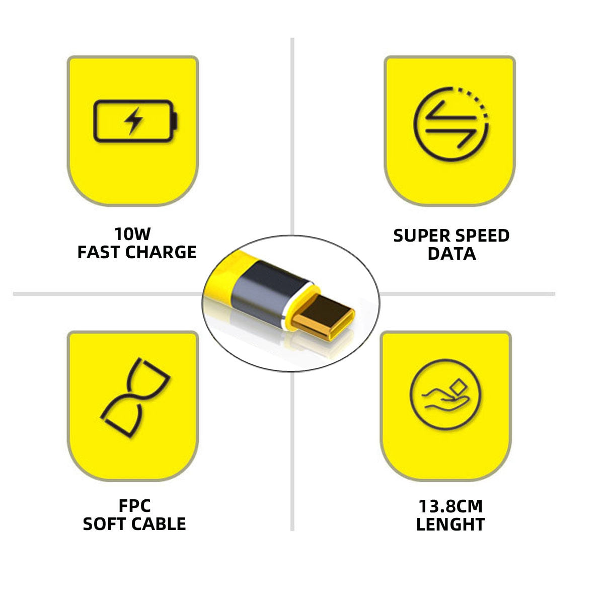 13cm USB 3.1 Type-C Male Host to USB 3.0 Type A Female OTG Flat Slim FPC 10Gbps Data Cable for Laptop Phone - Yellow