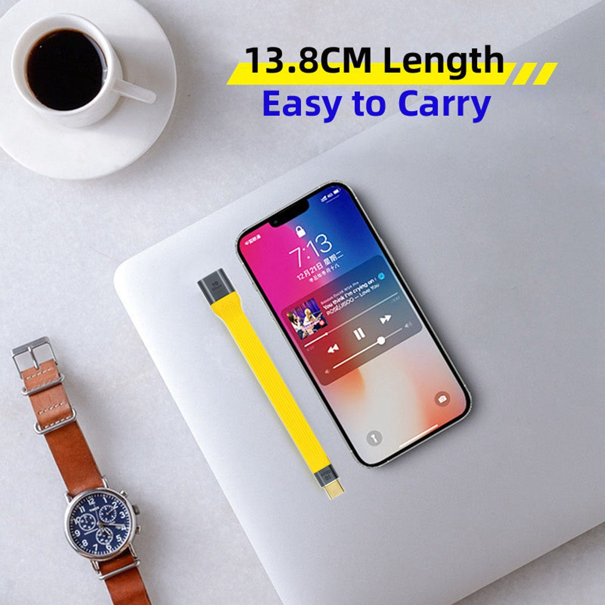 13cm USB 3.1 Type-C Male Host to USB 3.0 Type A Female OTG Flat Slim FPC 10Gbps Data Cable for Laptop Phone - Yellow